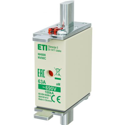 Wkładka topikowa NH silnikowa KOMBI NH000 WT-00C aM 63A 690V 004181412 ETI (004181412)