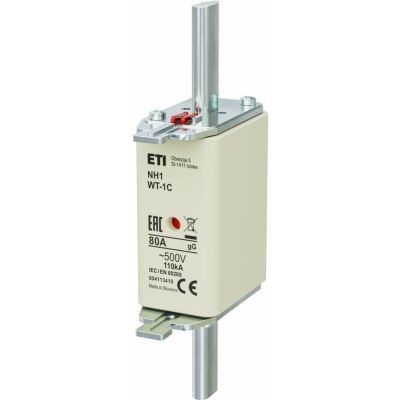 Wkładka topikowa NH zwłoczna KOMBI Pokrywy stalowe NH1 WT-1C gG 80A 500V G 004113410 ETI (004113410)