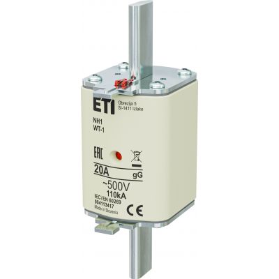 Wkładka topikowa NH zwłoczna KOMBI Pokrywy stalowe NH1 WT-1 gG 20A 500V G 004113417 ETI (004113417)