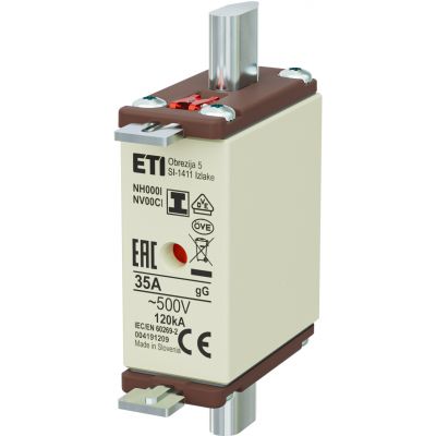 Wkładka topikowa NH zwłoczna KOMBI Zaczepy izolowane NH000/I gG 35A 500V 004191209 ETI (004191209)