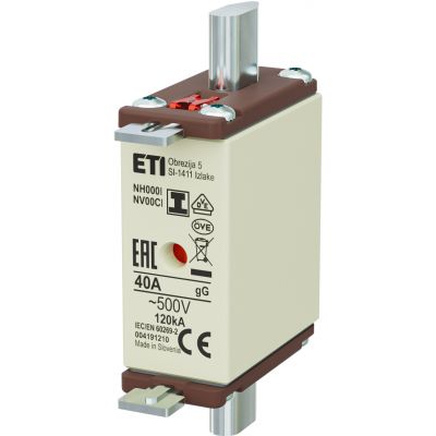 Wkładka topikowa NH zwłoczna KOMBI Zaczepy izolowane NH000/I gG 40A 500V 004191210 ETI (004191210)