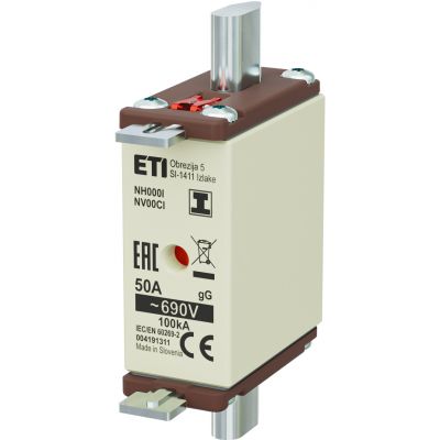 Wkładka topikowa NH zwłoczna KOMBI Zaczepy izolowane NH000/I gG 50A 690V 004191311 ETI (004191311)