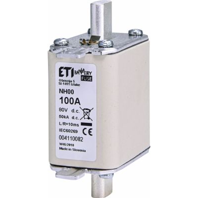 Wkładka topikowa NH do ochrony akumulatorów, magazynów energii DC NH00 gBat 100A 80V DC 004110082 ETI (004110082)