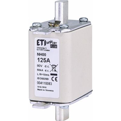 Wkładka topikowa NH do ochrony akumulatorów, magazynów energii DC NH00 gBat 125A 80V DC 004110083 ETI (004110083)