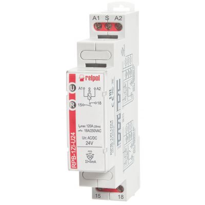 RELPOL Przekaźnik impulsowy-bistabilny 1Z, prąd udarowy 120A (20ms), 24 VAC/DC   RPB-1ZI-U24 864387 (864387)