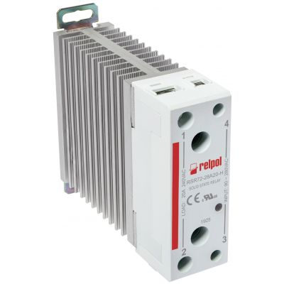 RELPOL Przekaźnik półprzewodnikowy  jednofazowy 20A, 240 V AC, załączanie w zerze, sterowanie AC 90…280 V RSR72-28A20-H 2615995 (2615995)