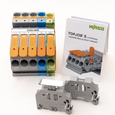 zestaw do układów trójfazowych z pomarańczową ścianką końcową z 2-przewodowymi złączkami listwowymi (821-099/000-004)