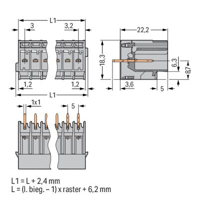 Wtyk THT Pin lutowniczy 1,0x1,0mm konstrukcja prosta szary /25szt./ WAGO (769-641)