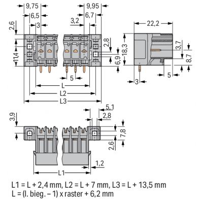 Wtyk THT Pin lutowniczy 1,0x1,0mm konstrukcja kątowa szary /25szt./ WAGO (769-671/003-000)