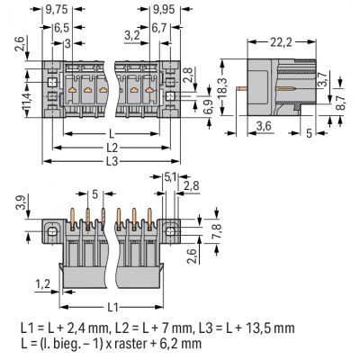 Wtyk X-COM 2-biegunowy szary raster 5mm 769-632/003-000 /200szt./ WAGO (769-632/003-000)