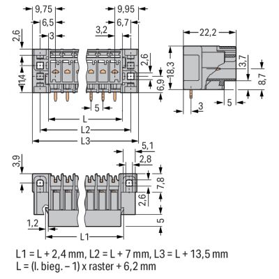 Wtyk THT Pin lutowniczy 1,0x1,0mm konstrukcja kątowa szary /25szt./ WAGO (769-671/004-000)