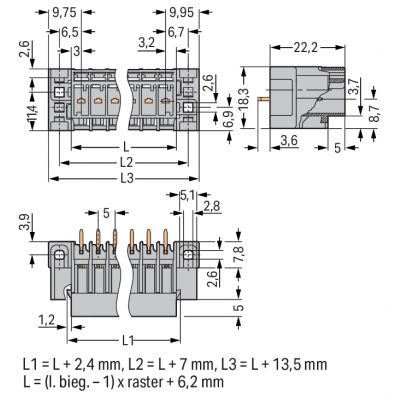 Wtyk THT Pin lutowniczy 1,0x1,0mm konstrukcja prosta szary /200szt./ WAGO (769-632/004-000)