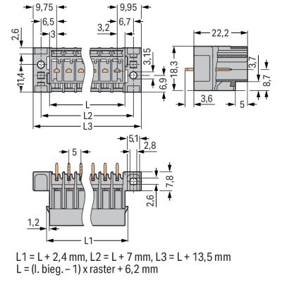 Wtyk THT Pin lutowniczy 1,0x1,0mm konstrukcja prosta szary /25szt./ WAGO (769-638/007-000)