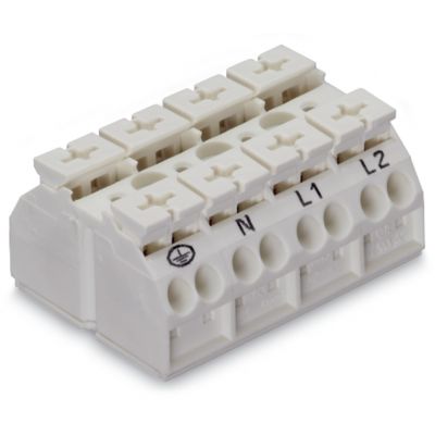 Blok zasilający 4-biegunowy biały nadruk PE-N-L1-L2 862-1634 /200szt./ WAGO (862-1634)