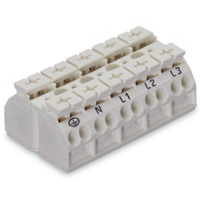 Blok zasilający 5-biegunowy biały nadruk PE-N-L1-L2-L3 862-9605 /200szt./ WAGO (862-9605)