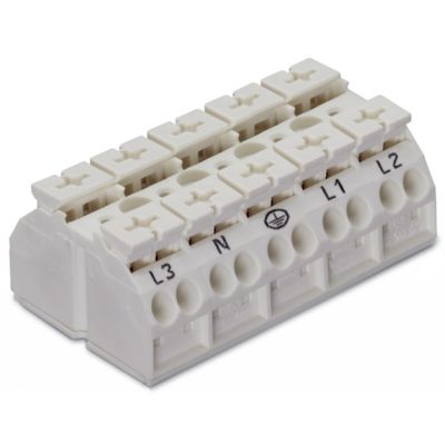 Blok zasilający 5-biegunowy biały nadruk L3-N-PE-L1-L2 862-2625 /200szt./ WAGO (862-2625)