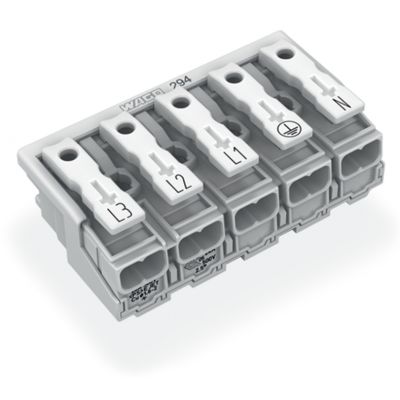 Złączka zasilająca 5-biegunowa ze stopkąmi bez styku PE 294-5015 /250szt./ WAGO (294-5015)