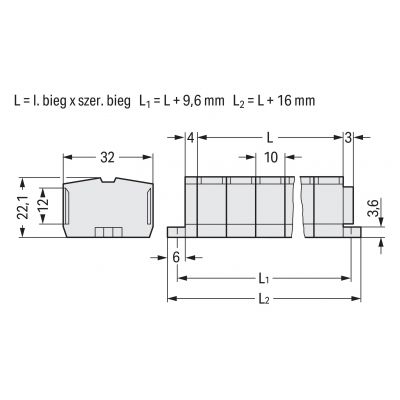 Listwa zaciskowa 4-przewodowa Ex 2,5mm2 4-torowa jasnoszara mocowanie śrubowe 264-234 /100szt./ WAGO (264-234)