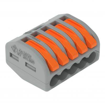 Szybkozłączka 5x 0,08-4mm2 z dźwigniami zwalniającymi jasnoszara 222-415 /40szt./ WAGO (222-415)