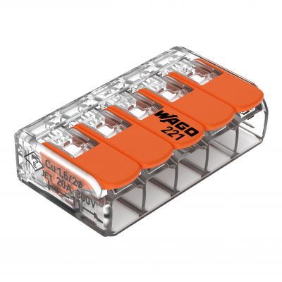 Szybkozłączka 5x0,2-4mm2 transparentna / pomarańczowa 221-415 /25szt./ WAGO (221-415)