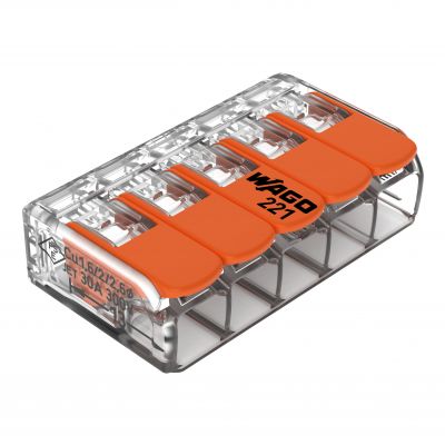 Szybkozłączka 5x0,5-6mm2 transparentna / pomarańczowa 221-615 /15szt./ WAGO (221-615)