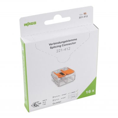 Złączka instalacyjna COMPACT do wszystkich rodzajów przewodów transparentna (opakowanie = blister) /16szt./ WAGO (221-412/995-016)