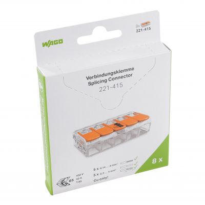 Złączka instalacyjna COMPACT do wszystkich rodzajów przewodów transparentna (opakowanie = blister) /8szt./ WAGO (221-415/995-008)