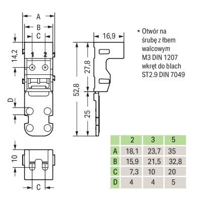 Adapter montażowy do złączek 2-przewodowych Seria 221 - 4mm2 czarny /10szt./ WAGO (221-502/000-004)