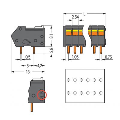 Złączka THR do płytek drukowanych suwak 0,5mm2 RM 2,54mm 7-bieg czarny /60szt./ WAGO (218-507/000-604)