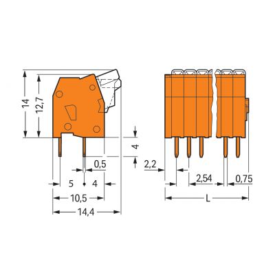 Listwa zaciskowa do płytek drukowanych 6-biegunowa pomarańczowa raster 2,54mm 234-506 /70szt./ WAGO (234-506)