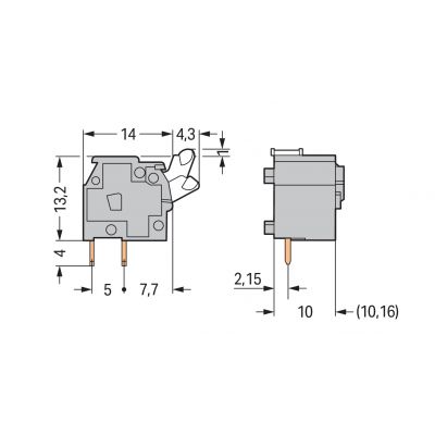 Modularna złączka do płytek drukowanych przycisk 2,5mm2 RM 10/10,16mm 1-bieg jasnoszary /100szt./ WAGO (255-763)
