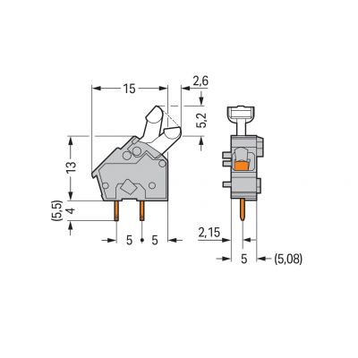 Modularna złączka do płytek drukowanych przycisk 2,5mm2 RM 5/5,08mm 1-bieg szara /100szt./ WAGO (256-401)