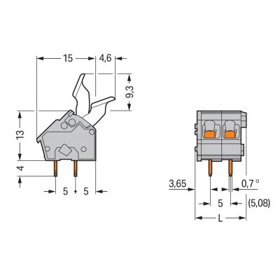 Złączka do płytek drukowanych przycisk ręczny 2,5mm2 RM 5/5,08mm 3-bieg szara /70szt./ WAGO (256-403/333-000)