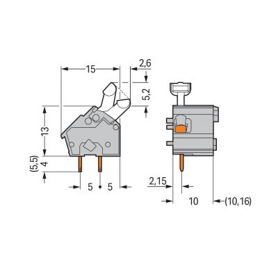 Modularna złączka do płytek drukowanych przycisk 2,5mm2 RM 10/10,16mm 1-bieg niebieski /100szt./ WAGO (256-764/332-000)