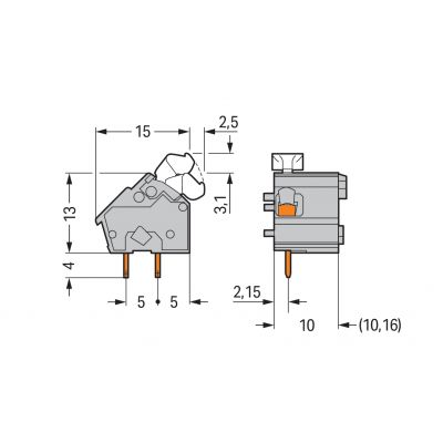 Modularna złączka do płytek drukowanych przycisk 2,5mm2 RM 10/10,16mm 1-bieg ciemnoszary /100szt./ WAGO (256-862)
