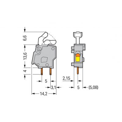 Modularna złączka do płytek drukowanych przycisk 2,5mm2 RM 5/5,08mm 1-bieg szara /100szt./ WAGO (257-451)