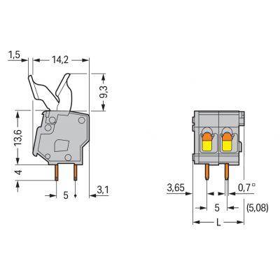 Złączka do płytek drukowanych przycisk ręczny 2,5mm2 RM 5/5,08mm 8-bieg szara /25szt./ WAGO (257-408/333-000)
