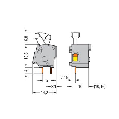 Modularna złączka do płytek drukowanych przycisk 2,5mm2 RM 10/10,16mm 1-bieg czerwona /100szt./ WAGO (257-760)