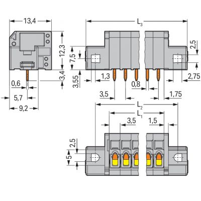 Złączka do płytek drukowanych 1,5mm2 RM 3,5mm 7-bieg szara /45szt./ WAGO (739-307/001-000)