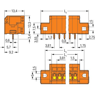 Złączka do płytek drukowanych 1,5mm2 RM 3,81mm 4-bieg pomarańczowa /35szt./ WAGO (739-334/001-000)