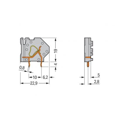 Modularna złączka do płytek drukowanych 4mm2 RM 5mm 1-bieg jasnozielony /50szt./ WAGO (745-808)