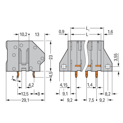 Złączka do płytek drukowanych 6mm2 RM 7,5mm 2-bieg szara /56szt./ WAGO (745-302/005-000)