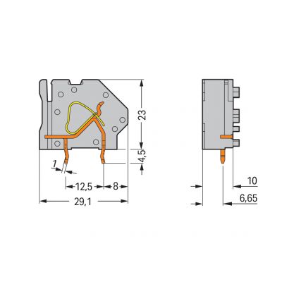 Modularna złączka do płytek drukowanych 6mm2 RM 10mm 1-bieg jasnoszary /50szt./ WAGO (745-843)