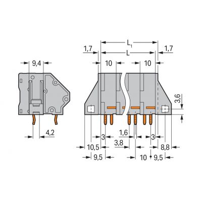Złączka do płytek drukowanych 16mm2 RM 10mm 4-bieg szara /16szt./ WAGO (745-504/011-000)
