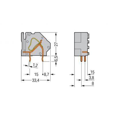Modularna złączka do płytek drukowanych 16mm2 raster 15mm 1-bieg jasnozielony /100szt./ WAGO (745-878/006-000)