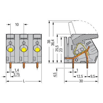 Złączka do płytek drukowanych dźwignia 6mm2 RM 10mm 8-bieg szara /15szt./ WAGO (2706-258)