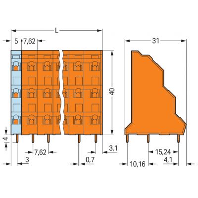 Listwa do płytek drukowanych 3-piętrowa 3-biegunowa pomarańczowa raster 7,62mm 737-603 /48szt./ WAGO (737-603)