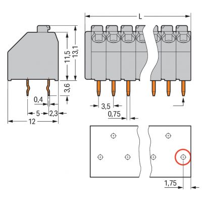 Złączka do płytek drukowanych przycisk 1,5mm2 RM 3,5mm 2-bieg niebieski /140szt./ WAGO (250-202/000-006)