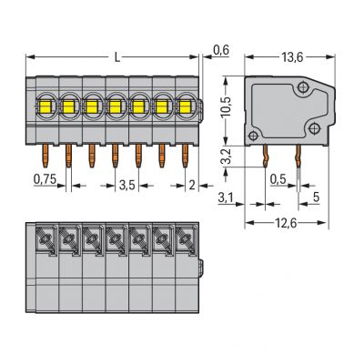 Listwa zaciskowa do płytek drukowanych 5-biegunowa szara raster 3,5mm 805-305 /65szt./ WAGO (805-305)