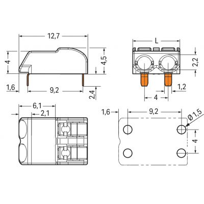 Złączka THR do płytek drukowanych przycisk 0,75mm2 raster 4mm 3-bieg. biała /550szt./ WAGO (2060-1453/998-404)